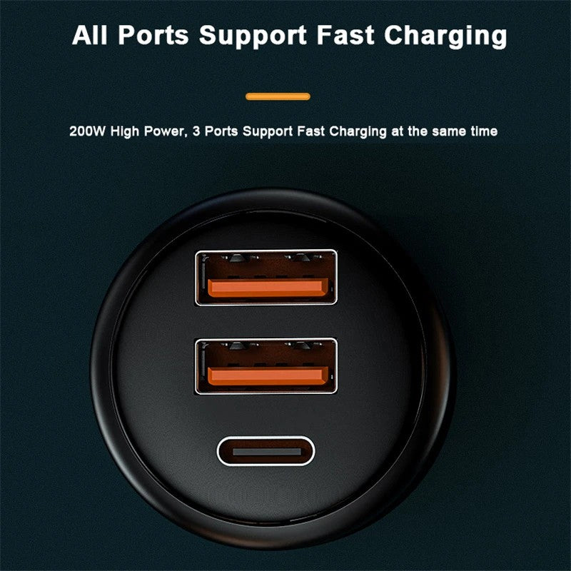 P6S Type-C+Dual USB Car Charger 200W Fast Charging Cigarette Lighter Adapter P6S Type-C+Dual USB Car Charger 200W Fast Charging Cigarette Lighter Adapter
